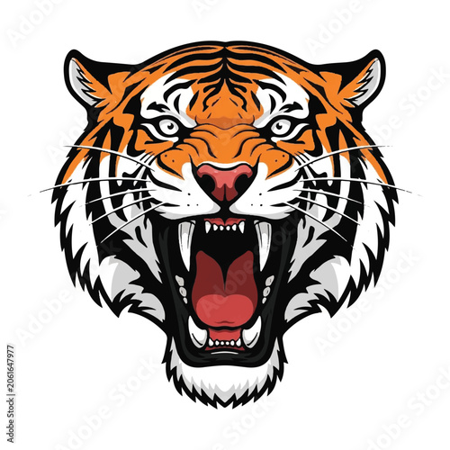 Tiger face with open mouth roaring 1.