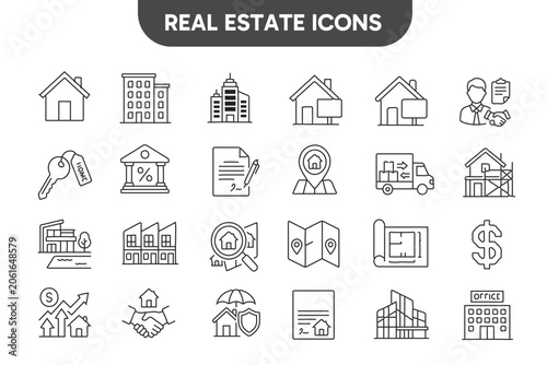 Real Estate Icon Set – Property, House, Building and Home Vector Symbols