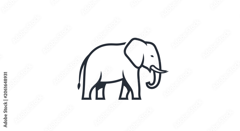 Fototapeta premium Minimalist elephant line art icon for animal conservation.