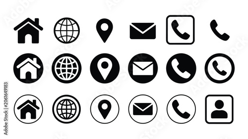 Contact Icons Vector isolated symbols for website navigation contact page interface customer support system mobile application ui and business communication design