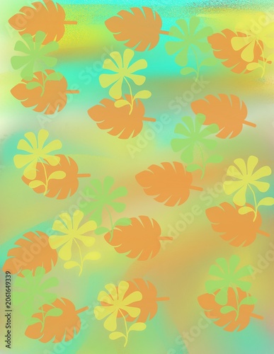 Pastel colors background with yellow leaves 