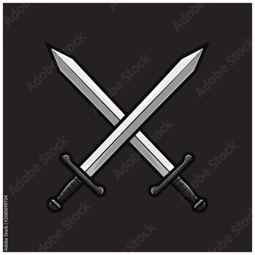 Two crossed swords with black handles.