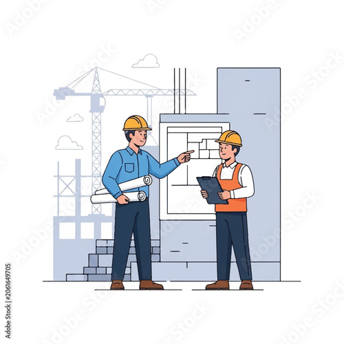Two construction workers discussing plans.