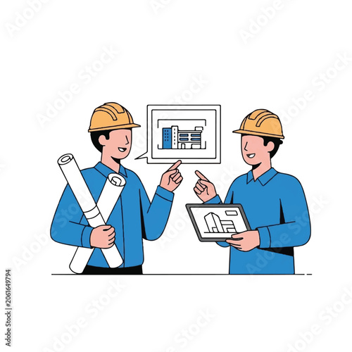 Two Engineers Discussing Construction Plans.