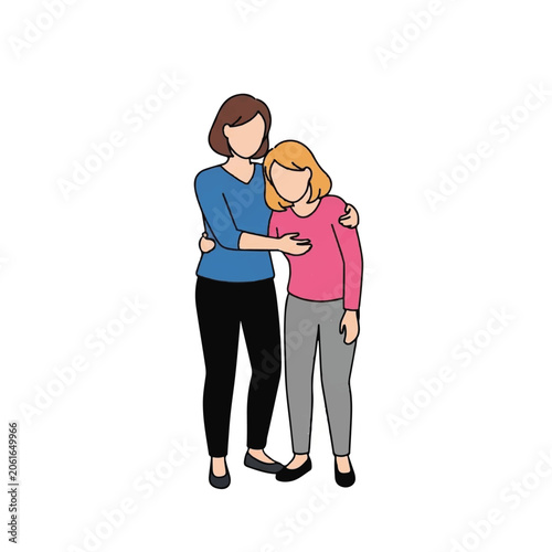 Two women standing and hugging each other 1.