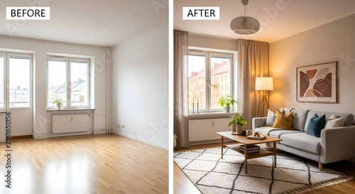 Before and After: Interior room renovation, new home design concept