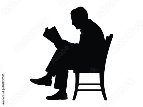 Silhouette of a man  Reading Newspaper while sitting on a chair