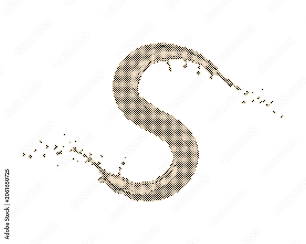 Fototapeta premium Vintage retro halftone letter S with circle dots pattern vector illustration isolated on white background
