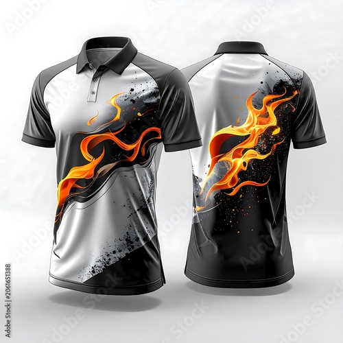 Black hoodie with orange flame graphic design.