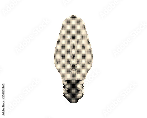 Vintage retro halftone light bulb vector illustration with circle dots pattern design isolated on white background