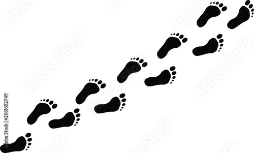 Set of black footprints, human walking steps, barefoot trail, vector illustration vector illustration