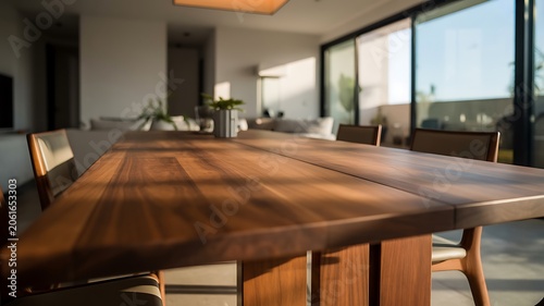  Wooden Table in Sunlit Modern Interior