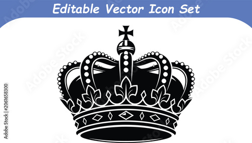 Detailed ornate royal crown silhouette with cross emblem vector graphic icon imperial heraldry