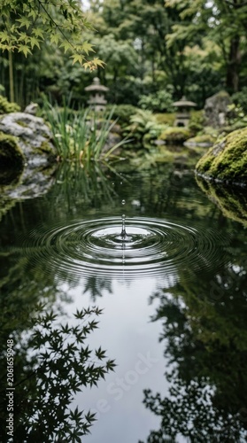Rippled water in a peaceful Japanese garden pond.