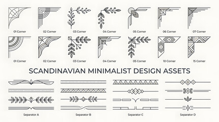 Scandinavian Minimalist Design Elements: Ornaments, Borders, and Corner Accents