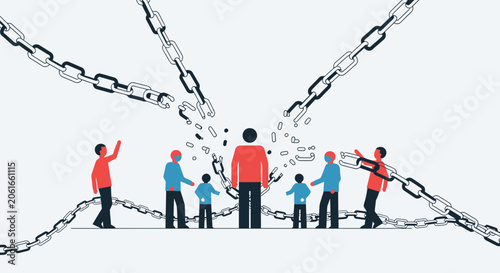 People Breaking Chains for Freedom and Liberty Concept Illustration