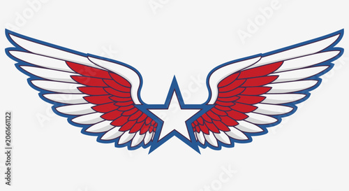 Patriotic Star Emblem with Red and White Wings Graphic