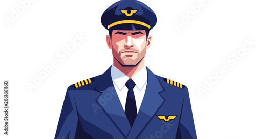 Professional Airplane Pilot Portrait Illustration