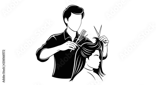 Professional Barber Cutting Hair Vector Illustration