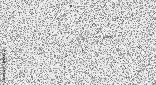 Seamless Doodles Pattern with Hand Drawn Cute Symbols
