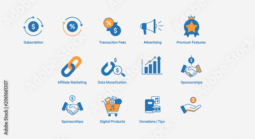 Set of Business Monetization and Revenue Stream Icons