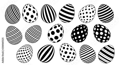 Set of Decorative Easter Eggs with Stripes and Polka Dots