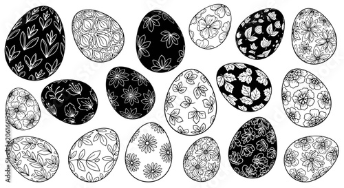 Set of Hand-Drawn Floral Easter Egg Illustrations