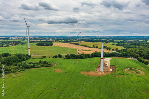 Bird's-eye view of wind turbines under construction in Mecklanburg-Western Pomerania