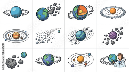 Foto Collection of Planets and Celestial Bodies in Space.