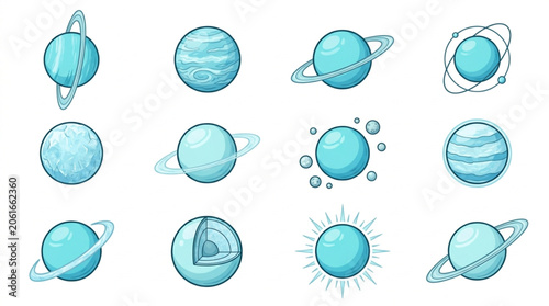 Fotografija Collection of cartoon style planets and celestial bodies.