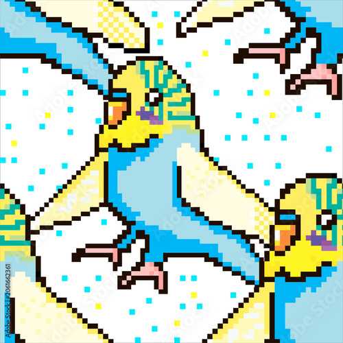 Budgie pixel art seamless pattern vector illustration