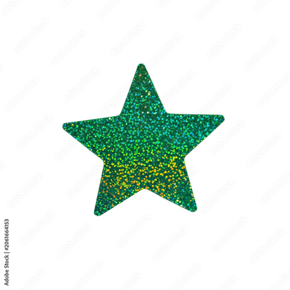 Fototapeta premium Green Glitter Star Sticker Sparkling Shiny Texture Graphic Element For Christmas Party Decoration Scrapbooking Festive Holiday And Creative Arts Craft Design Projects Isolated