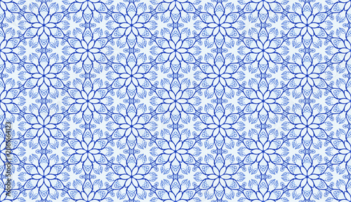 P26c Hand-Drawn Blue Floral Mandalas Seamless Pattern