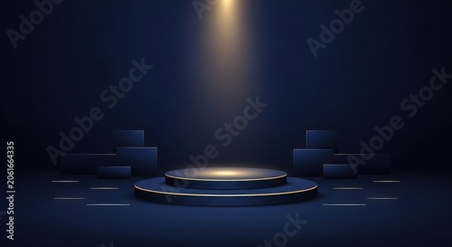 Modern stage with spotlight on circular platform