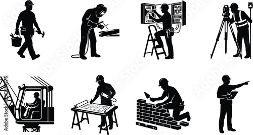 Foto Construction and Engineering Workers Silhouette Collection with Builder Welder E