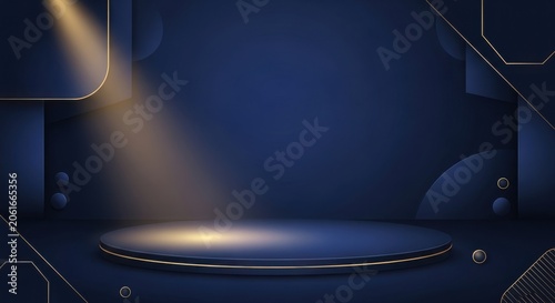Modern futuristic podium on dark geometric stage background