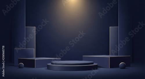 Minimalist modern stage with lighting and podium setup