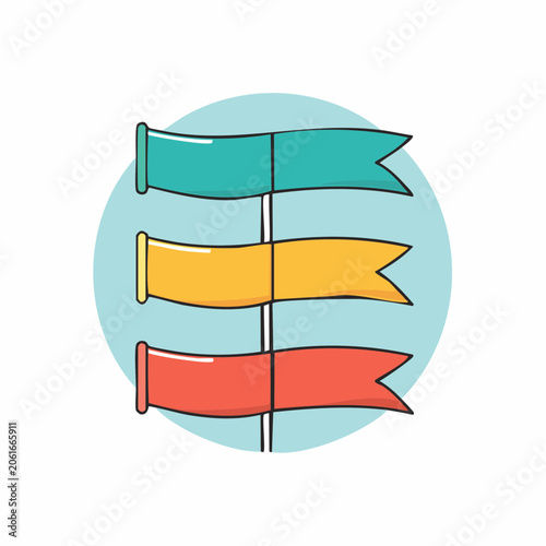 Three Colorful Banners on a Pole