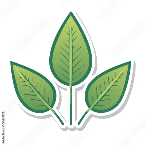 Three Green Leaves Icon on Transparent Background