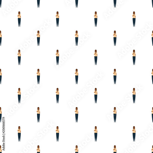 Obraz na plátne Seamless pattern featuring a woman standing with her hand on her chest, a gestur