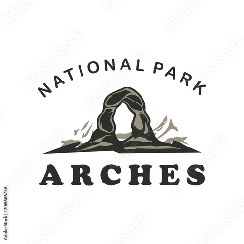 National park arches vintage retro logo icon and symbol vector illustration design template.