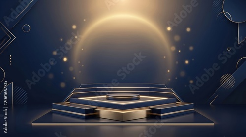 Modern spaceship or spacecraft flying through futuristic space background