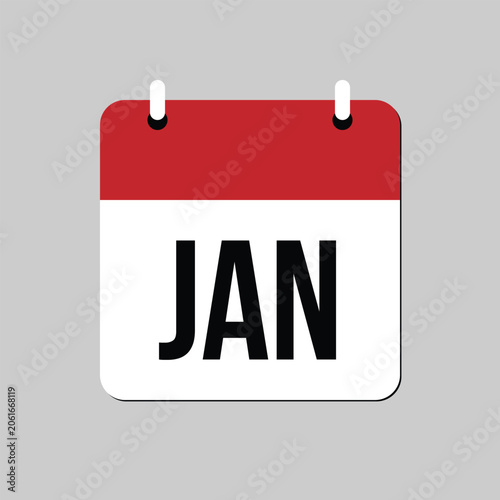 Minimal January calendar icon with red and white design isolated on gray background. Concept of monthly planning, scheduling, date reminder, business calendar, time management, and annual planning.