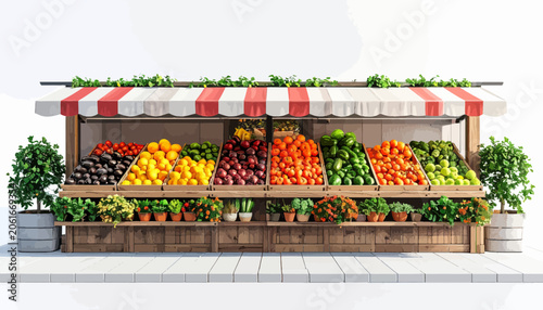 Foto Fresh fruit and vegetable market stand.