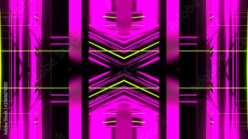Pink and Light Green Neon Tunnel of Endless Mirrors Kaleidoscope Background VJ Loop in 4K