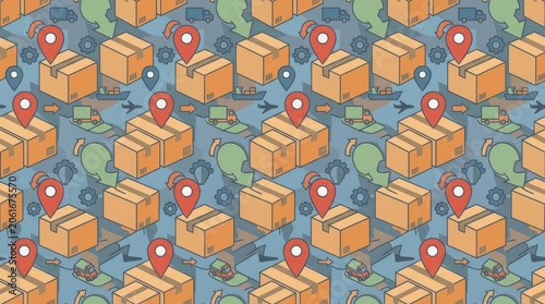 Delivery tracking system warehouse graphic illustration modern environment aerial view logistics concept