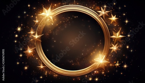 gold sparkle star circle celestial frame