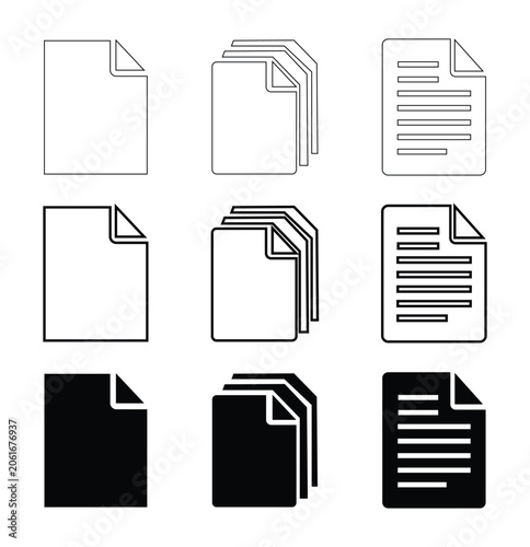 Corporate document and file management outline vector icon set