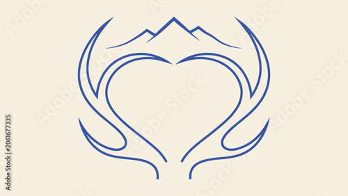 Bild auf Leinwand Minimalist vector logo of a heart shape formed by deer antlers with mountain pea