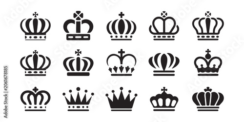 Konstfotografi Black crowns vector icon set, collection of royal crown shapes isolated on transparent background